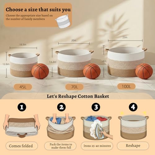 Artfeel 70L Large Cotton Rope Basket, Decorative Woven Blanket Storage for Living Room, Boho Toy Storage & Toy Box for Kid...