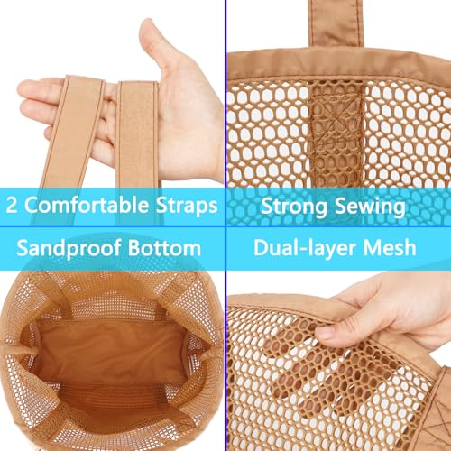 Fammart Mesh Beach Bag for Women, Casual Hobo Bags Large Beach Tote for Pool Travel Cruise Vacation Essentials