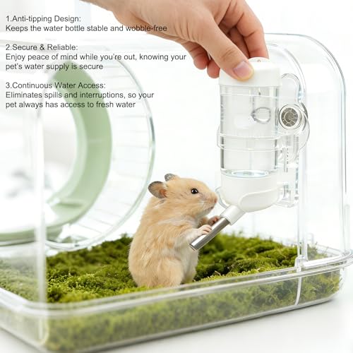 Magnetic Hamster Water Bottle Holder with 80ml Water Bottle & Feeding Bowl, Adjustable Height & Drop-Resistant, for Hamste...