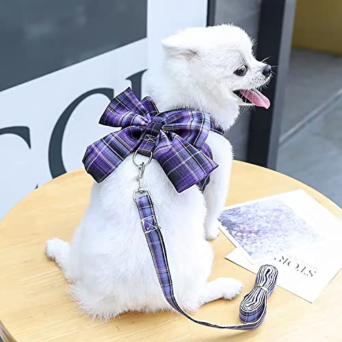 Petbuy Plaid Dog Dress Bow Tie Harness Leash Set,Dog Clothes Harness Dress with Leash Ring for Small Dogs Girl, Puppy Prin...