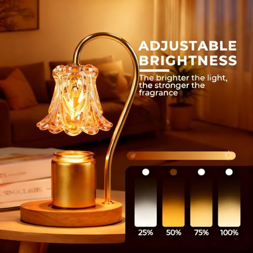 Candle Warmer Lamp with Timer 2 Bulbs Light Dimmable Electric Candle Warmer Flower Shape for Bedroom Home Decor, Wax Melt ...