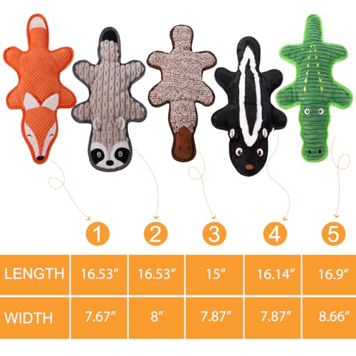 Eneston 5 Pack No Stuffing Squeaky Dog Toys for Large Dogs - Interactive Durable Plush Chew Toy with Crinkle Paper, Safe P...