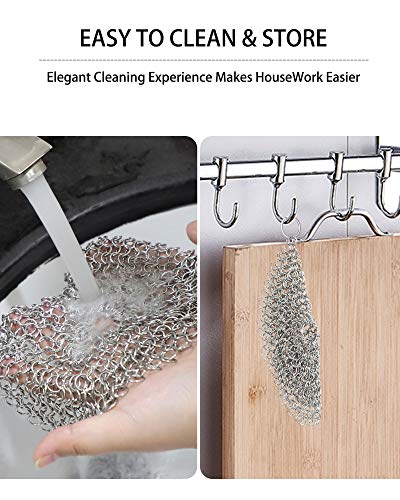 ONEEKK Cast Iron Skillet Cleaner Chainmail,2 Pack Premium Stainless Steel Chain Maille Scrubber for Cast Iron Pans,Stainle...