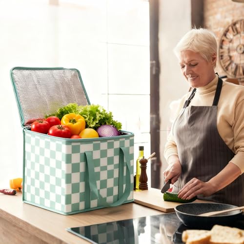 COOZOOM 2 Pack Insulated Reusable Grocery Bags, Heavy Duty Warming Large Capacity Collapsible Cooler Delivery Bags for Piz...