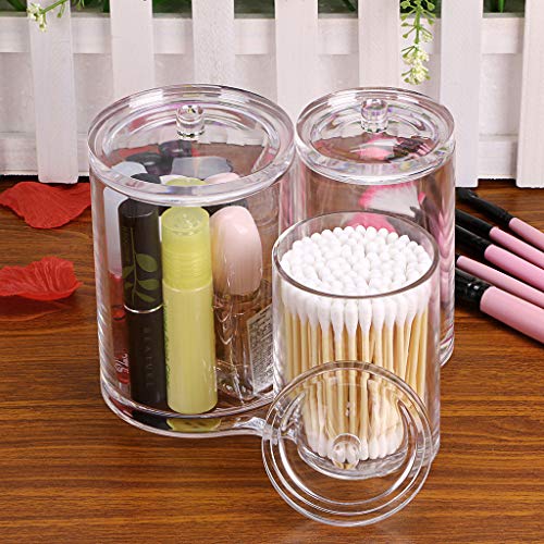 Hipiwe Clear Acrylic Cotton Swab Holder Preminm Quality Round Container Cotton Pad Q-tip Organize Case for Make Up Brush C...