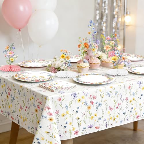 Wildflower Party Decorations – Plates, Cups, Napkins, Cutlery, Banner, Tablecloth, Balloons, Honeycomb Centerpieces for Sp...