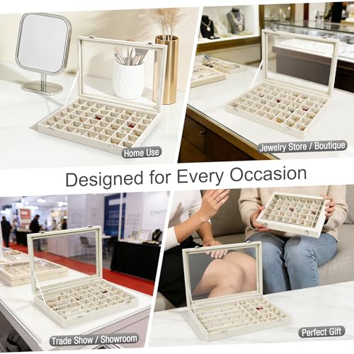 DUNPUTE Velvet Jewelry Organizer Storage Tray, 48 Grid Adjustable Earring Holder Organizer with Clear Lid, Jewelry Display...