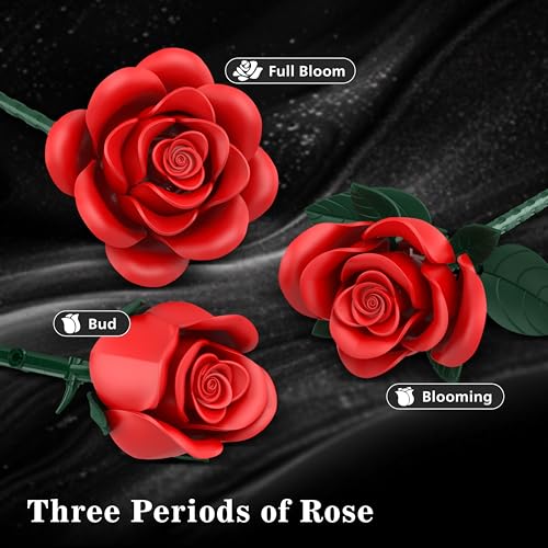 Rose Bouquet Flowers Building Set, 501Pcs Red Purple Golden Roses Artificial Flowers Botanical Collection Compatible with ...