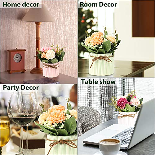 SUPNIU Artificial Hydrangea Bouquet with Small Ceramic Vase Fake Silk Variety Flower Balls Flowers Decoration for Table Ho...