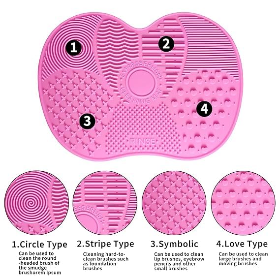 Silicone Makeup Brush Cleaner Mat, Scrub Pad with Suction Cup, Make Up Brushes Cleaning Mats Pads for Make Up Cosmetic Bru...