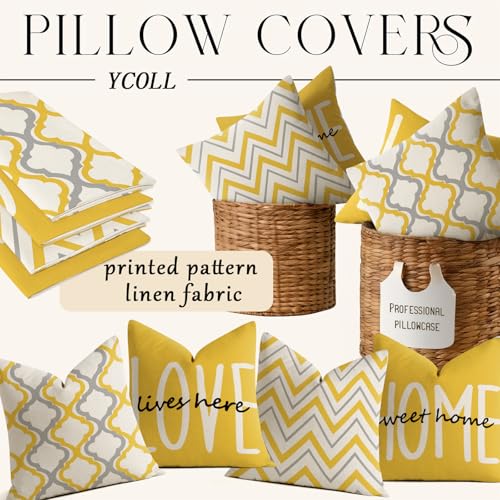 YCOLL Farmhouse Pillow Covers 18x18 Set of 4 Throw Pillow Covers Rustic Linen Decorative Pillows Square Cushion Covers for...