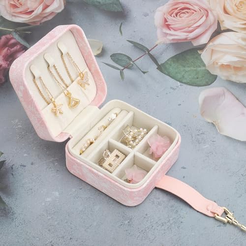 DesignSter Jewelry Box, Buckle Women's Small Travel Jewelry Box, Small Portable Jewelry Storage Box with Jacquard Embroide...
