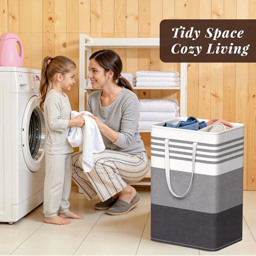 WOWBOX 2 Pack Laundry Baskets, Laundry Hampers, Freestanding Dirty Clothes Hampers with Reinforced Handles & Cross Stitch...
