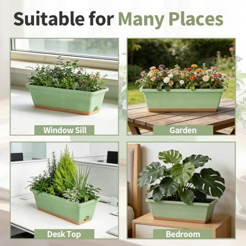 LESOASIS Window Box Planter, 6 Pack Plastic Vegetable Flower Window Planters Boxes 16 Inches Rectangular Flower Pots with ...