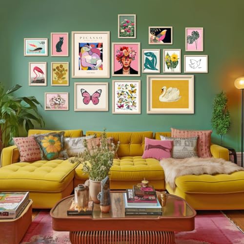 16 PCS Framed Eclectic Wall Art Decor, Modern Maximalist Home Gallery Wall Frame Set Prints for Bedroom Bathroom, Posters ...