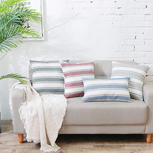 NATUS WEAVER mini Multi Color Stripe Pillow Case Soft Faux Linen Square Decorative Throw Cushion Cover Pillowcase with Hid...