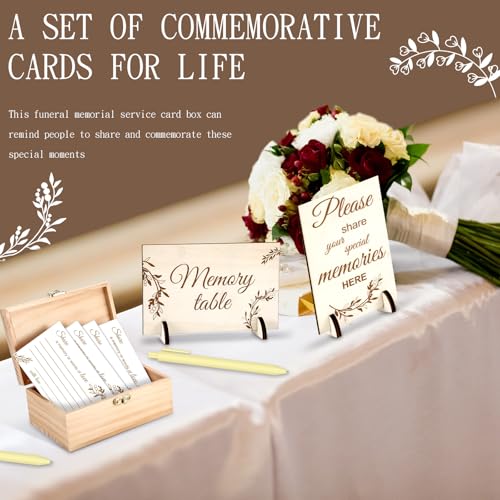 Joottuan Share a Memory Cards Wooden Box for Celebration of Life Decorations with 100 Pcs Funeral Memorial Cards 2 Wood Si...