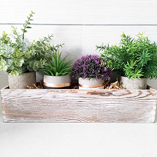 1 Pcs Wood Planter Rectangle Whitewashed Rectangular Decorative Wooden Box with Inner Plastic Box - 17.3" L x 3.9" W x 3....