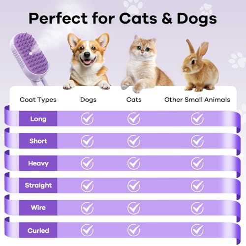 Cat Steam Brush for Shedding, 4 in 1 Brushs with Foldable Handle, Steam Brushs for Cats, Spritz Defur Comb for Cats, Water...