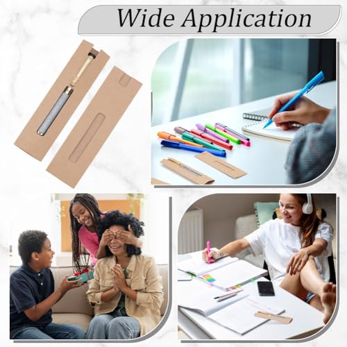 NBEADS 120 Pcs Kraft Pen Gift Boxes, Burlywood Slip-in Pen Packaging Box with Clear Window for Pencil Ballpoint Fountain P...