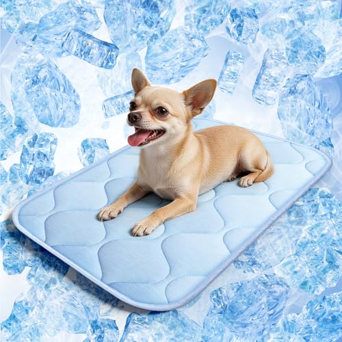 QOKO Cooling Mat for Dogs and Cats 24" x 18", Premium Pet Cooling Bed Indoor Outdoor with Waterproof Cover & Ice Silk, Sum...