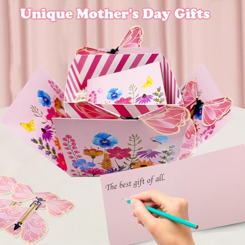 Butterfly Surprise Explosion Gift Box,Floral Printed Exploding Fantasy Box Pink DIY Creative Flying Butterfly Gift Package...