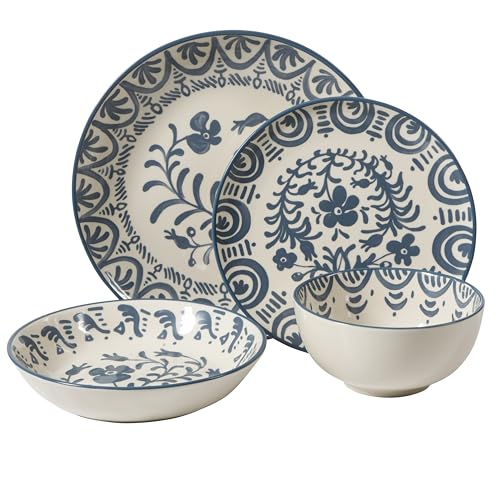 Bloomhouse - 2-Time Oprah’s Favorite Things - Valencia Flor 16 Piece Dinnerware Set, Artisanal Decorated Stoneware Plates...