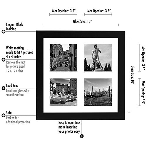 Americanflat 4x4 Picture Frame Collage with Shatter-Resistant Glass - Fits Four 4x4 Photos or Use as One 10x10 Picture Fra...