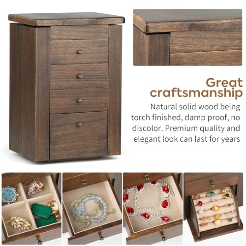 Meangood Jewelry Box Jewelry Organizer, 5-Layer Wooden Jewelry Organizers and Storage Boxes for Women Girls, Ring Earring ...