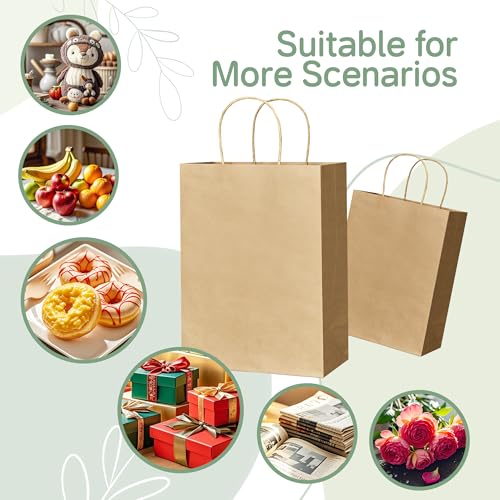 ECOEXTRA Gift Bags 100Pcs Brown Paper Bags with Handles Bulk 8x4.5x10.8 Inch Paper Gift Bag Medium Size, Kraft Paper Bag, ...