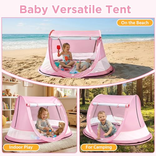 Baby Beach Tent, Pop Up Beach Tent Sun Shade for Beach, UPF 50+ UV Protection Sun Shelters for Infants with Carry Bag for ...