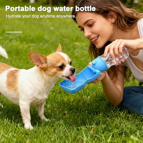 Dog Water Bottle, Portable Leak-Proof Water Dispenser with Drinking Bowl for Dogs and Cats, Travel Puppy Fountain Pet Wate...