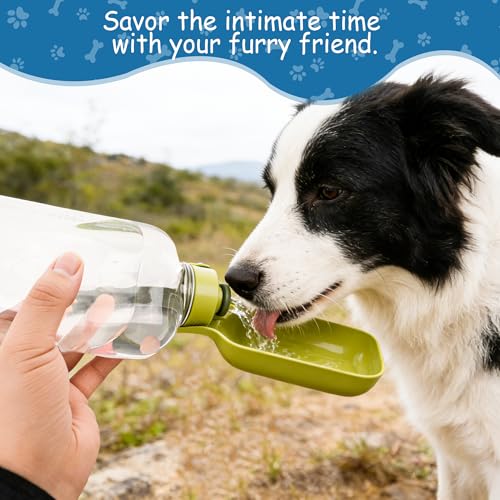 Legiuf Portable Dog Water Bottle-18 Oz Leak-Proof Green Water Bowl Dispenser for Walk Hiking or Travel