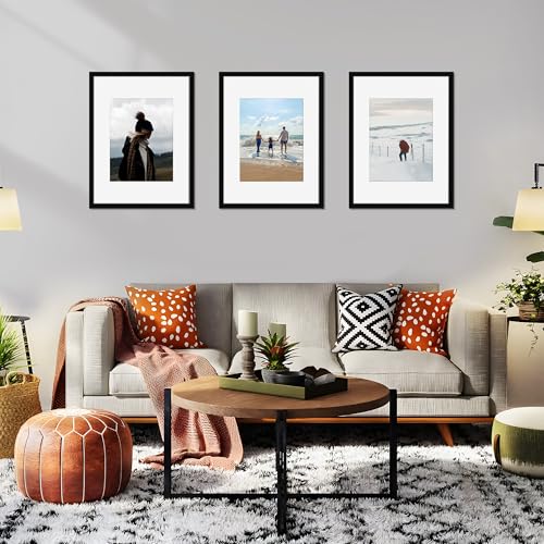 Picrit 12x16 Picture Frame Set of 4, Made of High Definition Real Glass, Display 8.5x11 with Mat or 12x16 without Mat, Pho...