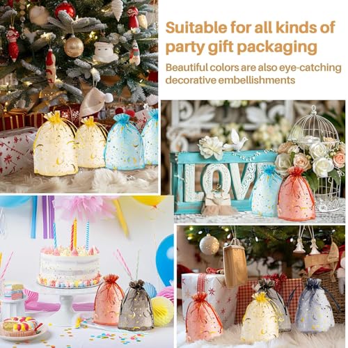 Sukh 100pcs Organza Bags - 4"X6" Moon Star Small Gift Bags Bulk Party Favor Mesh Drawstring Goodie Wrap Pouch Candy Jewelr...