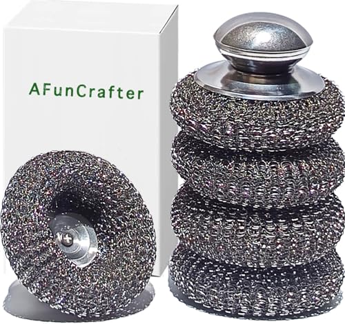 Steel Wool Scrubber with 2 Handles & 3 Replacement Wire Sponge(Scouring Pads) - Stainless Metal Cleaner Heavy Duty Brush f...