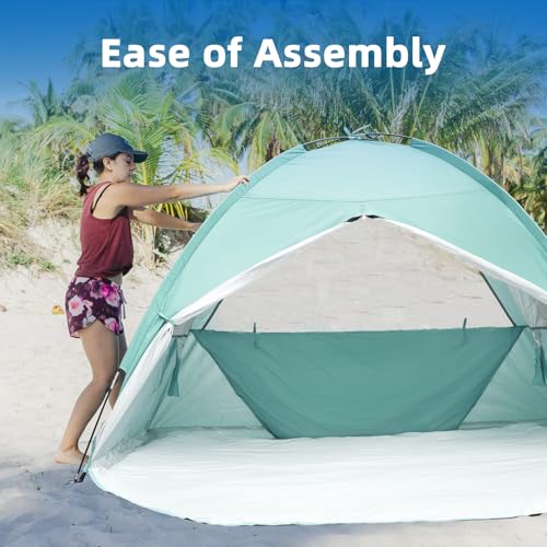 NHOWIN Beach Tent for 3-4 Person, Large Easy Setup Beach Shade Canopy with UPF 50+ UV Protection, Portable Shade Tent with...
