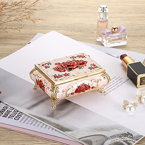 Hipiwe Vintage Metal Jewelry Box Small Treasure Chest Case Trinket Organizer Earrings Necklace Bracelet Storage Box Ring B...