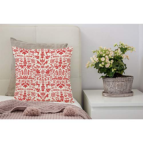 VERSUSWOLF Throw Pillow Covers Red Christmas Folk Damask White Nordic Cotton Linen Decorative Square Pillowcases Cushion C...