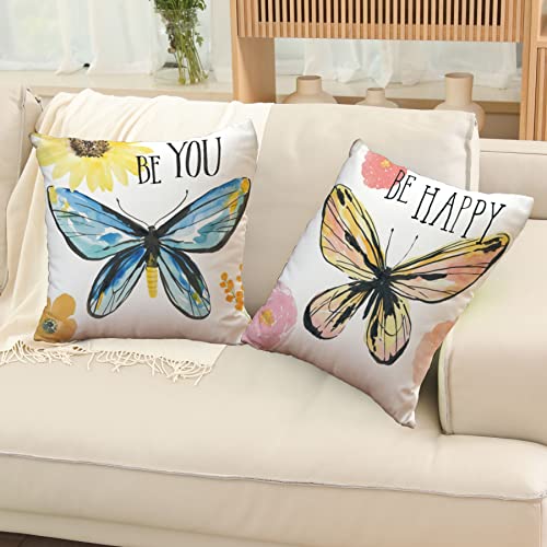 Wilproo Butterfly Decorative Throw Pillow Cover Set of 4, Cushion Cover Decorative Square Pillowcases Cotton Linen Cushion...