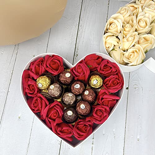 Manoczy 10" Cardboard Heart Shaped Mache Flowers Packaging Strawberries Sweets Gift Box with Clear Lid Set of 2(L/M) (Red,...