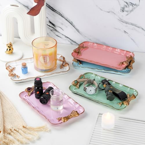 IBWell Resin Aesthetic Room Décor Pink Jewelry Tray Cute Home Decor Aesthetic Trays for Decor Girly Room Décor