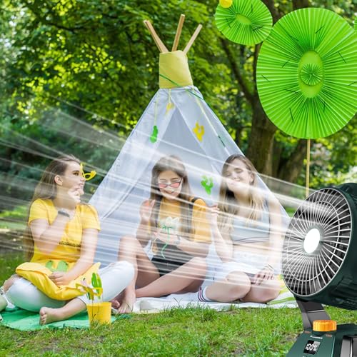 Camping Fan - Rechargeable Portable Battery Powered Camping Fans for Tents with LED Light, Power Display, Timers & 360° Ha...
