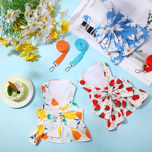 Bulyoou 3 Pieces Dog Harness Dress and Leash Set Cute Female Dog Dresses Assorted Styles Puppy Clothes Breathable Polyeste...