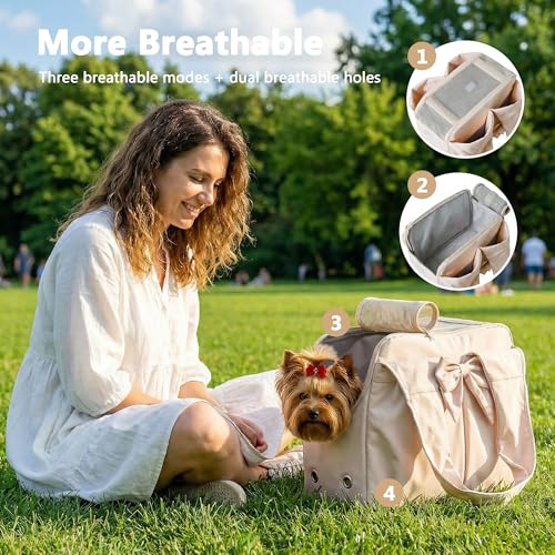Dog Purse Carrier for Small Dogs, Soft Dog Tote Bag Carrier with 4 Large Pockets, No Collapse, Lightweight, Smart Zipper L...