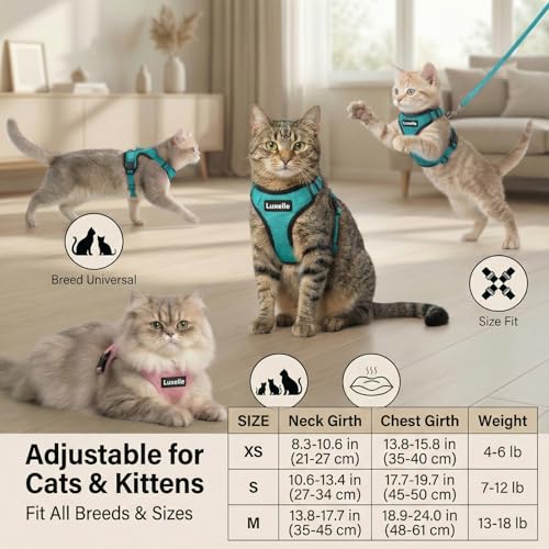 Luxelle 2 Pack Escape-Proof Cat Harness and Leash Set for Walking – Adjustable No Pull Soft Vest with Easy-Wear Buckle, Re...