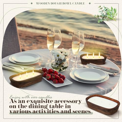 Lounsweer 2 Pack Wood Dough Bowl Candle 10inch Christmas Candle Decorative with Wick Sage and Eucalyptus Scented Candles S...
