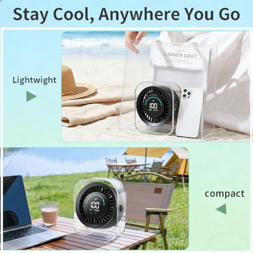 Zaardend Small Desk Fan, Quiet Desktop Fan with Turbo Airflow, Rechargeable Mini Table Fan 100 Speed Wind Adjustable, Trav...