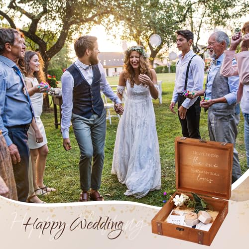 Teecyhooo Wedding Keepsake Box for Couples Mr and Mrs Wooden Memory Storage Boxes PU Leather Studs Rustic for Bride Groom ...