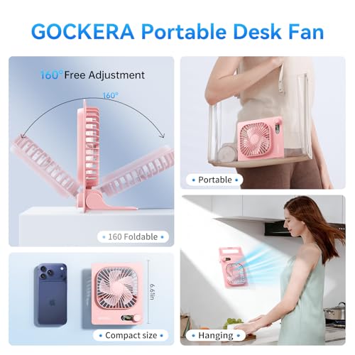 GOCKERA Desk Fan, 6.61''Ultra-thin Battery Powered Fan with Powerful Wind,100 Speeds Adjustable&Digital Display,Timer,Ultr...